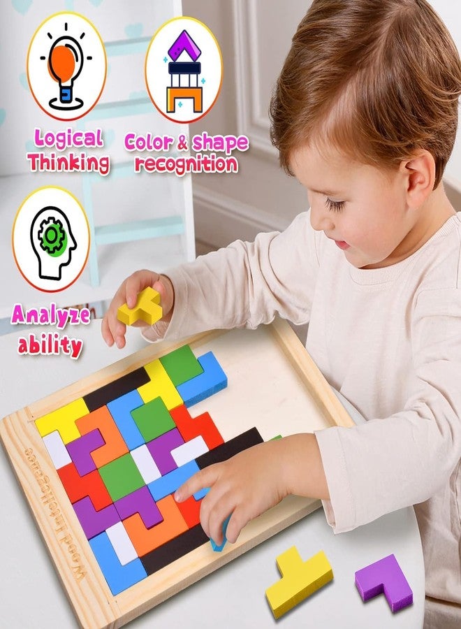 Feinerman Wooden Russian Blocks Puzzle for Kids & Adults, 40-Piece Tetris Puzzle for Ages 3-8, Educational Brain Teasers, Wood Building Blocks Toy, Fun Intelligence Game for Kids - Image 4